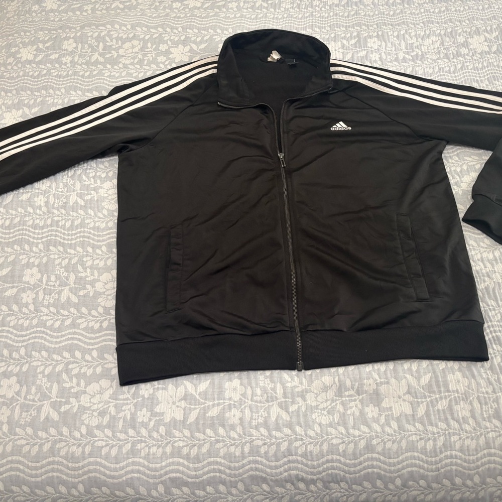 Adidas Black and White Windbreaker with Signature Stripes